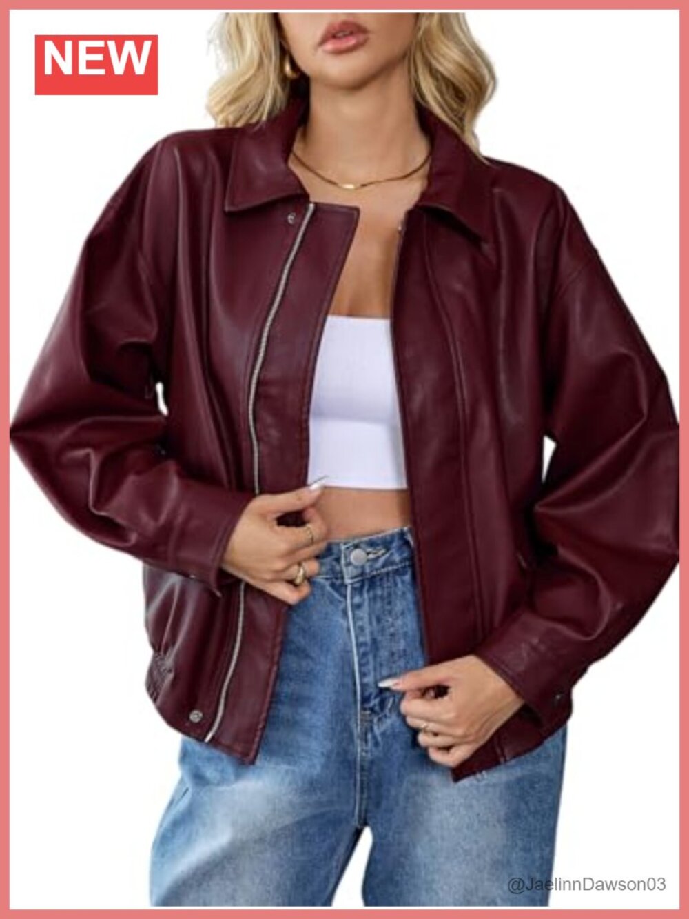 Womens Faux Leather Jacket Oversized Zip Up Moto Biker Bomber Coat